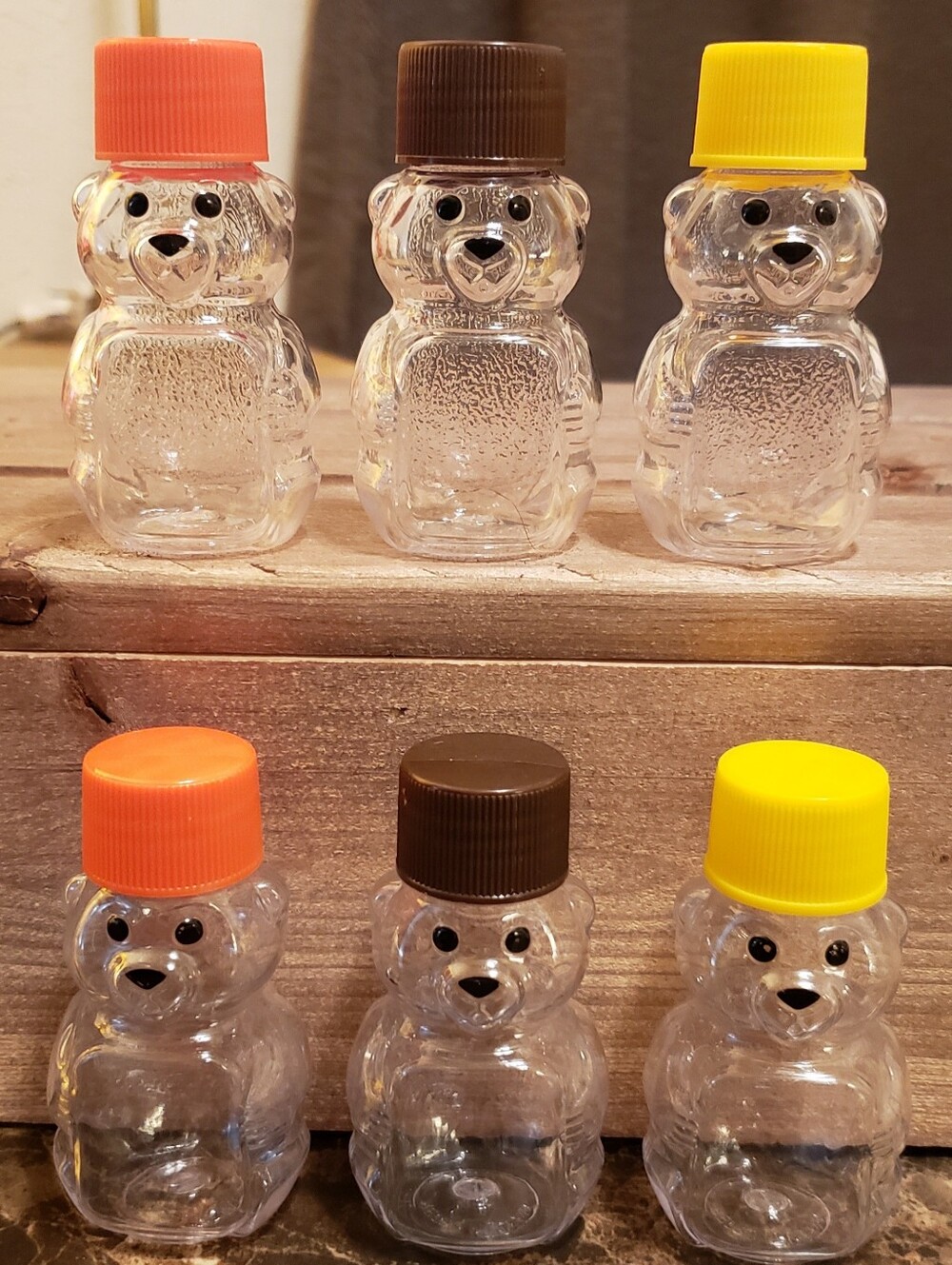 Eighteen (18) Small/Travel Size Textured Plastic Bear Honey Bottles